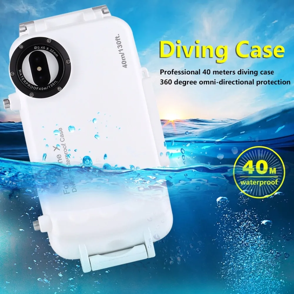 For iPhone X XS Underwater Diving Case 40m/130ft Waterproof Housing Photo Video Taking Under Water Cover for iPhone 7 8 Plus