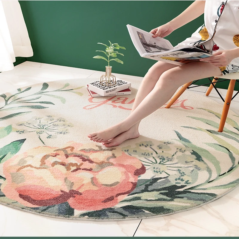 Beste Amerikaanse Land Stijl Ronde Tapijt Slaapkamer Kinderen Opknoping Mand Stoel Sofa Antislip Vloermat Schoonheid Bloem Home Decor Karpetten
