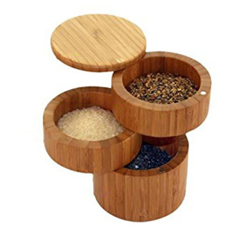 Креативная трехслойная бамбуковая соляная коробка для специй держатель соли с