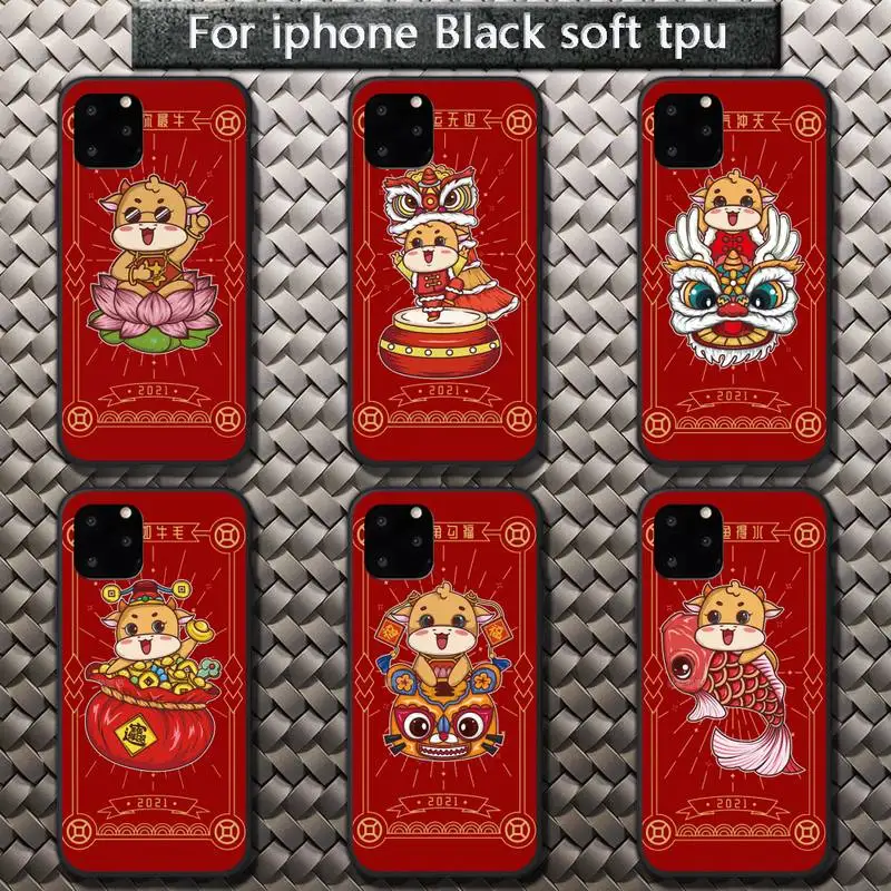 

New Year 2021 Bull Red cartoon Phone Case for iPhone 8 7 6 6S Plus X 5S SE 2020 XR 11 12 Pro mini pro XS MAX