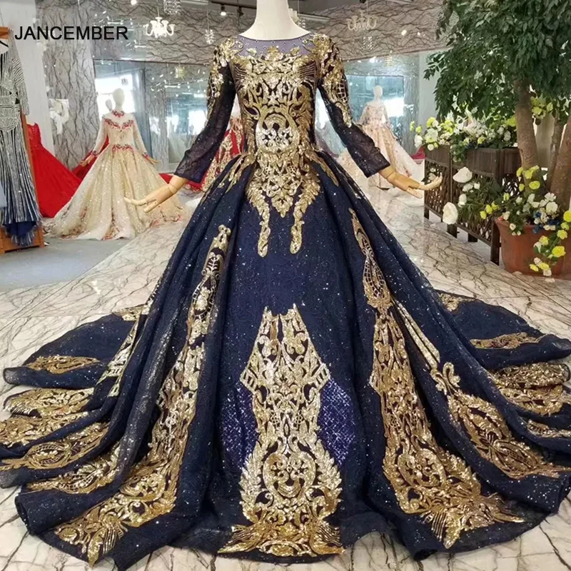 LSS376 темно синее вечернее платье для девушек с золотыми блестками О образным