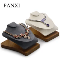 fanxi premium wooden necklace bust microfiber jewelry display stand microfiber mannequin small