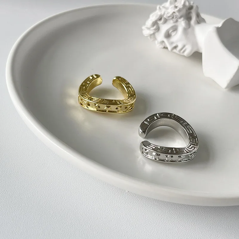 

2021 New Hip-hop Style Geometric Texture Rings for Woman and Man Golden Leisure Ring Open To Adjust Jewelry Wholesale