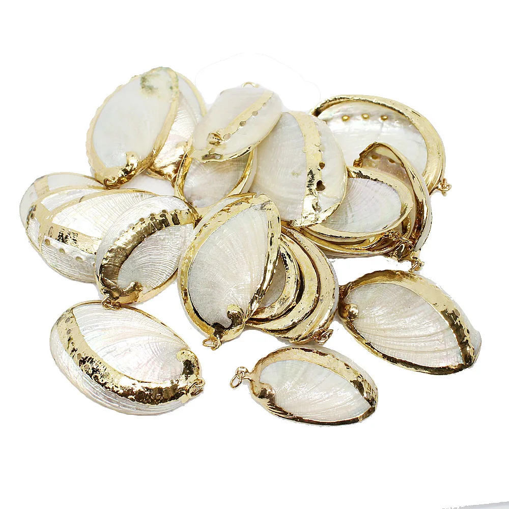 2019 новые модные подвески из натуральной ракушки с позолоченными краями