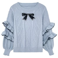 milk apricot lotus leaf three dimensional bow sweet wind loose pullover sweater