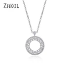 Ожерелье женское с большим круглым кулоном и крошечными циркониевыми камнями, украшенное камнями, свадебное украшение, ZAKOL FSNP2027
