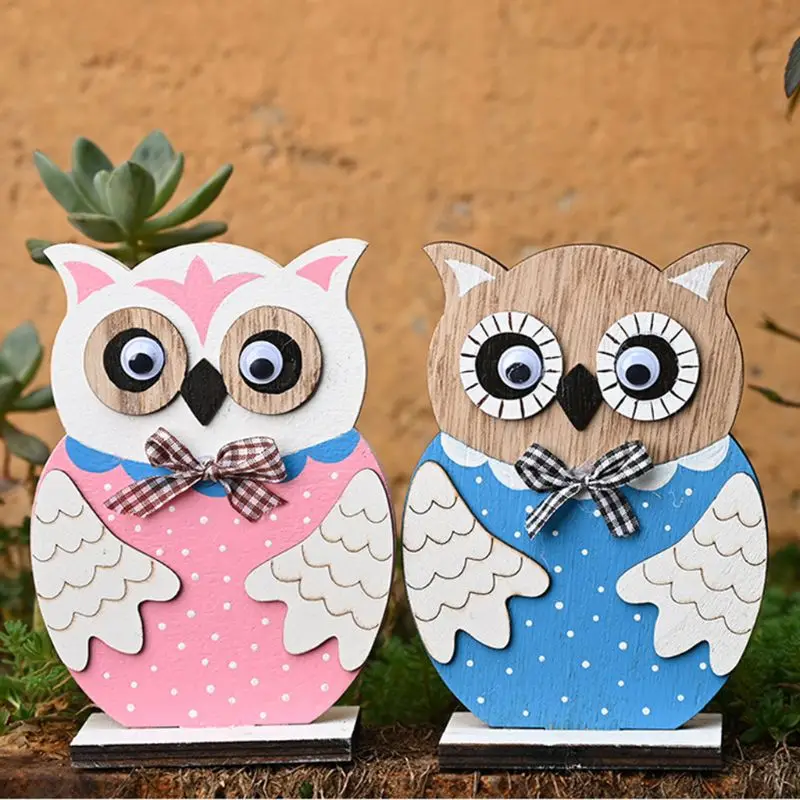 

2Pcs Wooden Easter Egg Shape Owl Printed Desktop Ornament Party Home Decoration 69HF