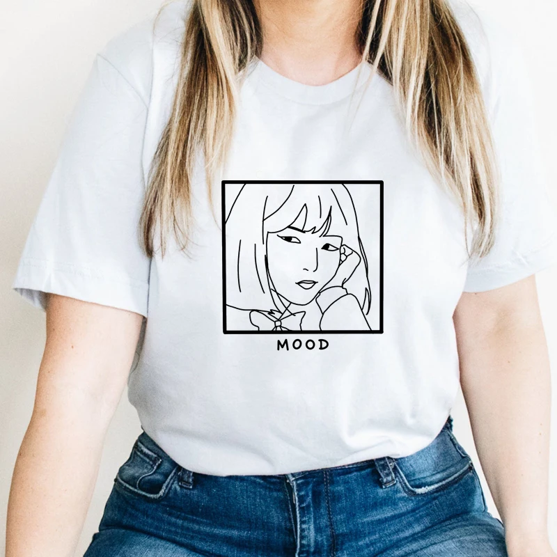 

Настроение 100% хлопковая футболка Эстетическая Good Vibes арт топы, футболки на каждый день для женщин короткий рукав Hipster гранж Графический Футб...