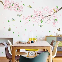 3d wallpaper pink branches flower and bird wall stickers for living room bedroom study background romantic art mural 4560cm