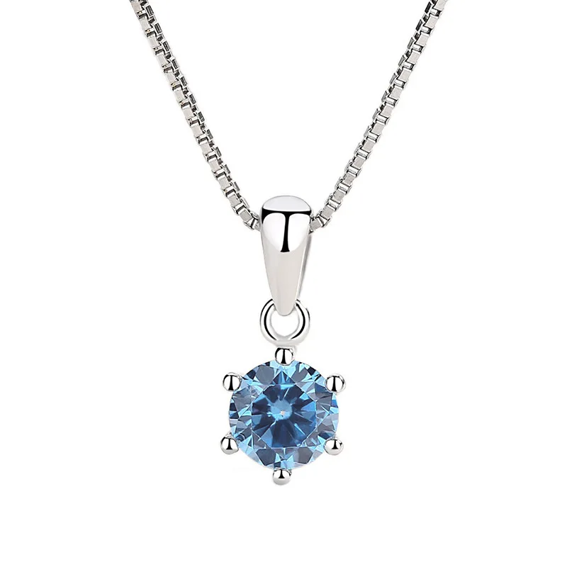 

HuiSept 925 Sterling Silver Jewelry Necklace with Round Sapphire Gemstone Pendant for Women Wedding Engagement Party Accessories