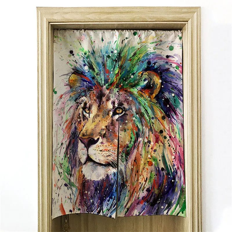 Tiger lion curtain cotton linen art bedroom living room partition porch half bathroom kitchen shade | Дом и сад