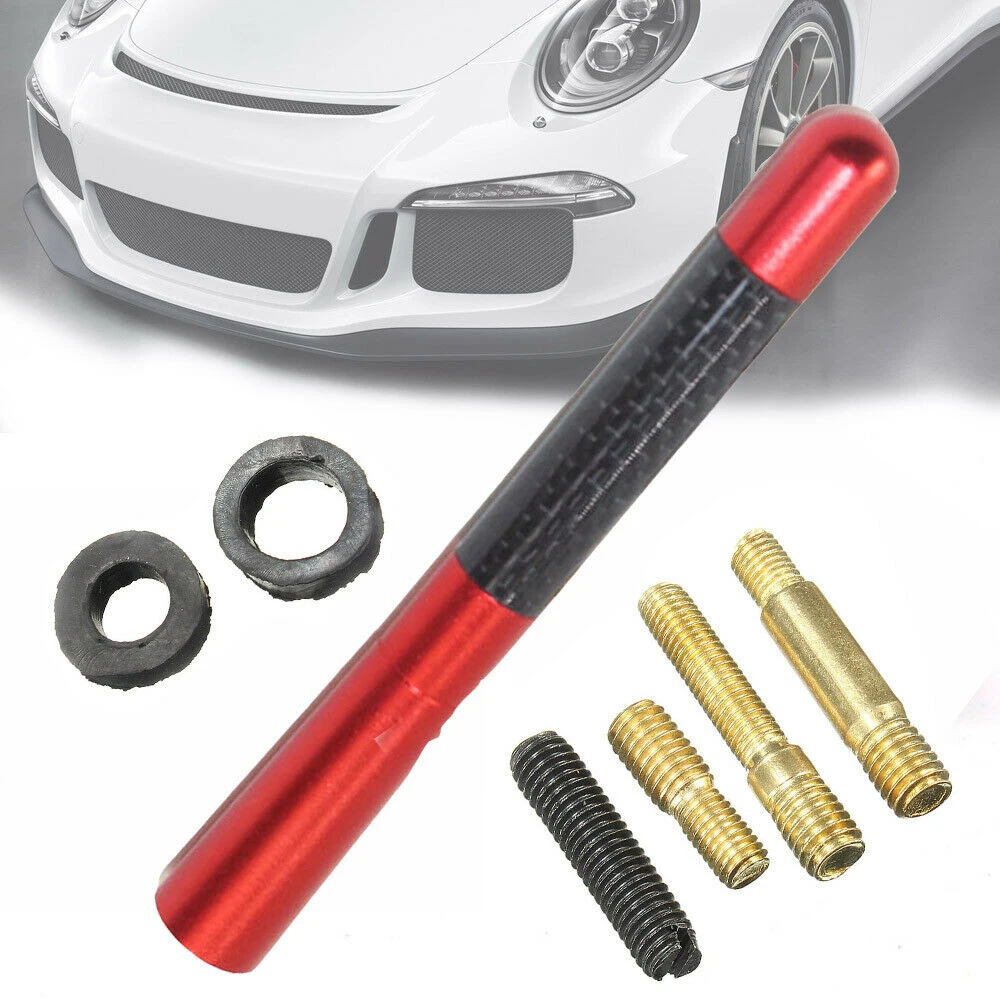 

5 inch Car Antenna Kit Carbon Fiber Radio FM Antena Red Kit Car Radio Antenna Fits for Universal Car Radio Short Antenna