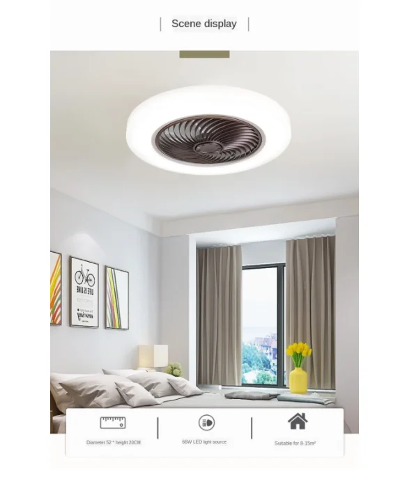 Ventilador LED moderno de estilo europeo, lámpara de techo ultrafina con hoja invisible, atenuación, control remoto, para dormitorio