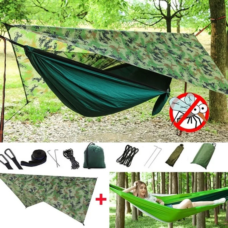 Гамак для кемпинга с москитной сеткой и брезентом дождевика гамак навес