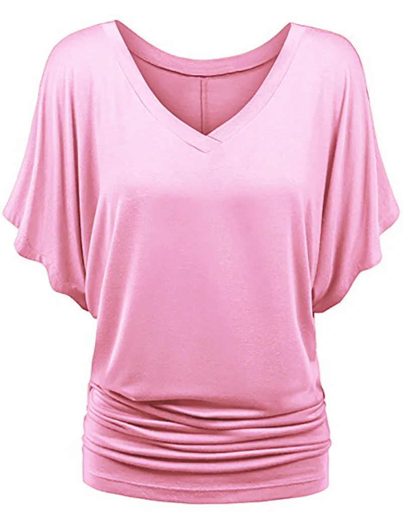 

Ladies V-sleeve bat short-sleeved loose bat-sleeve T-shirt top PD4