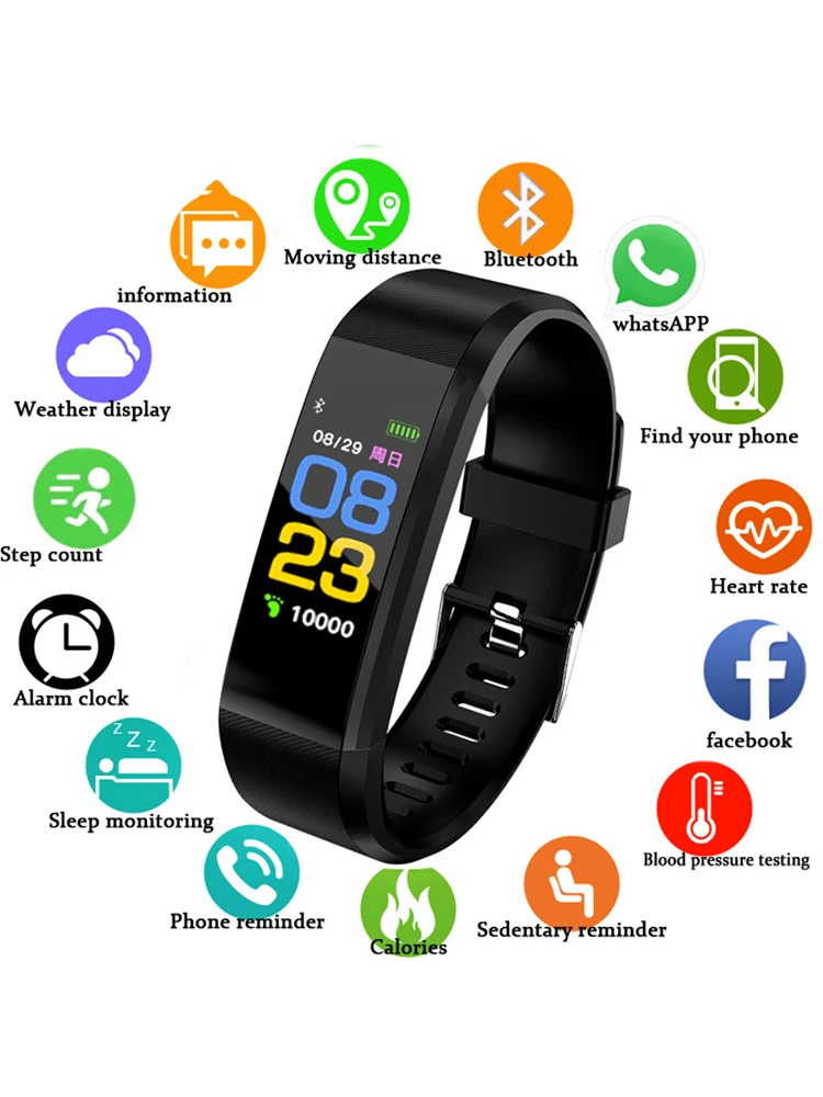 115 Plus Smart Bracelet Bluetooth Smart Watch Heart Rate Blood Pressure Monitor Fitness Tracker Smart Electronic Wristbands images - 6
