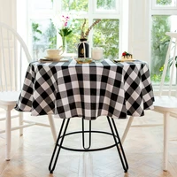 american style round tablecloth cotton linen hotel wedding banquet party decoration red black plaid table cover table overlays