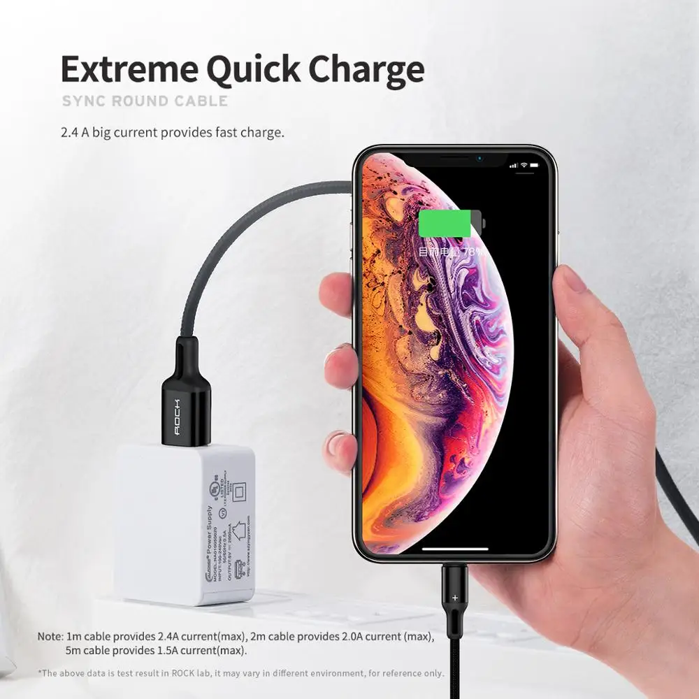 Кабель ROCK USB для iPhone SE 11 Xs Max Xr X 8 7 6Plus 6s 5s iPad Mini 5 кабель быстрой зарядки Air 3 а