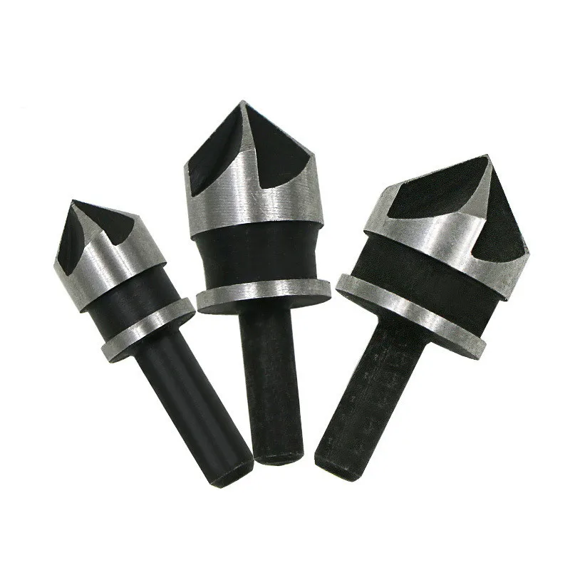

3pcs carbon steel 90 degrees round shank five-edge chamfer 12/16/19mm countersink woodworking hole opene Punching