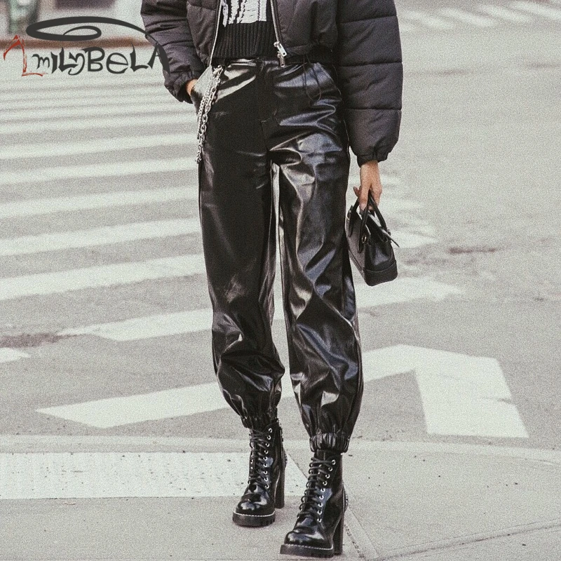 Imily Bela/женские кожаные брюки с высокой талией из искусственной кожи в стиле