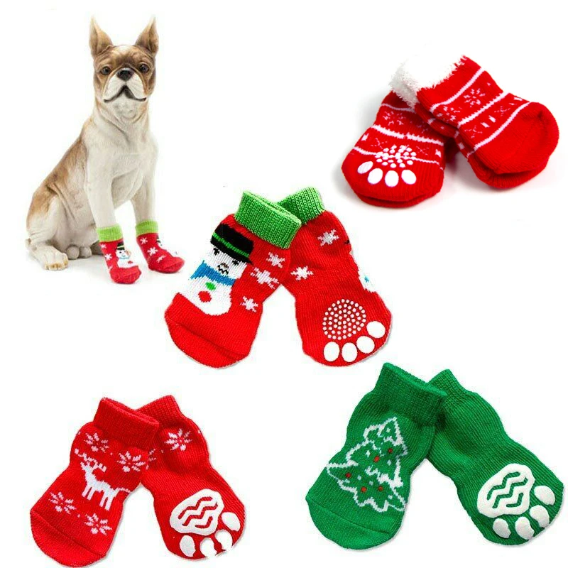 Рождественские носки для собак 4 шт. вязаная обувь домашних питомцев милые мягкие