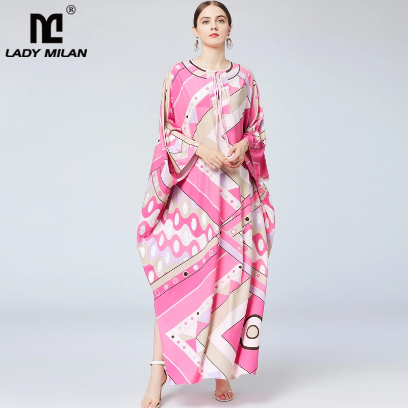 

Женские модельные платья свободного покроя с рукавами «летучая мышь» и разноцветным принтом, элегантные Макси-платья в стиле бохо