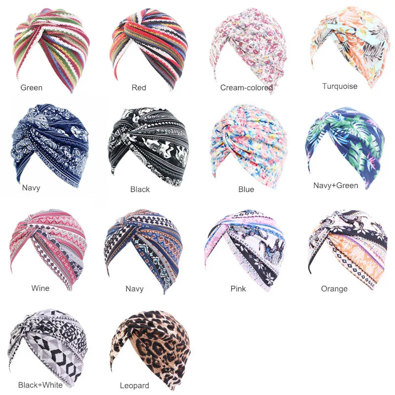 

Trendy Bohemia forehead cross turban hat cotton print Muslim women head scarf inner caps for hijab arab wrap head hijab cap