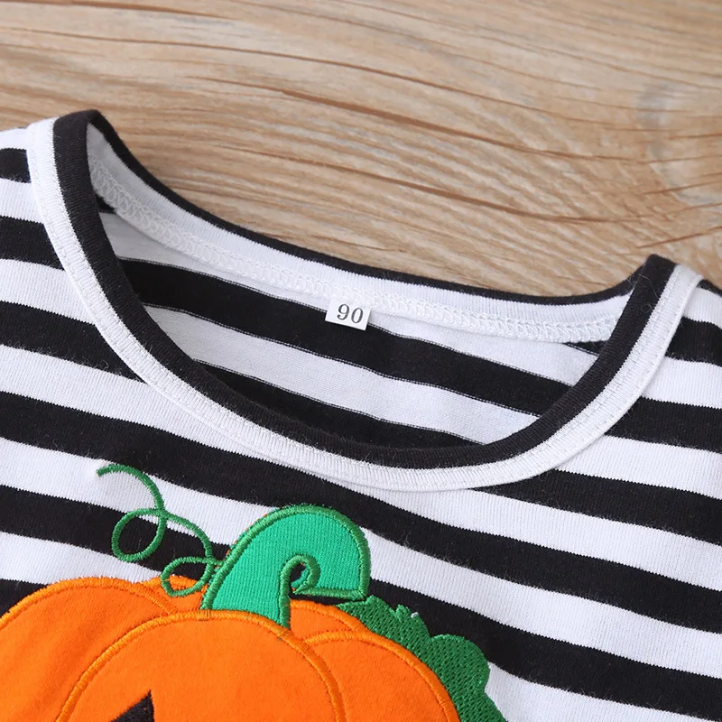 Summer 2020 Girls Dress Cute Long Sleeve O Neck Print Pumpkin Head Striped Vestidos 12M-5T | Детская одежда и обувь