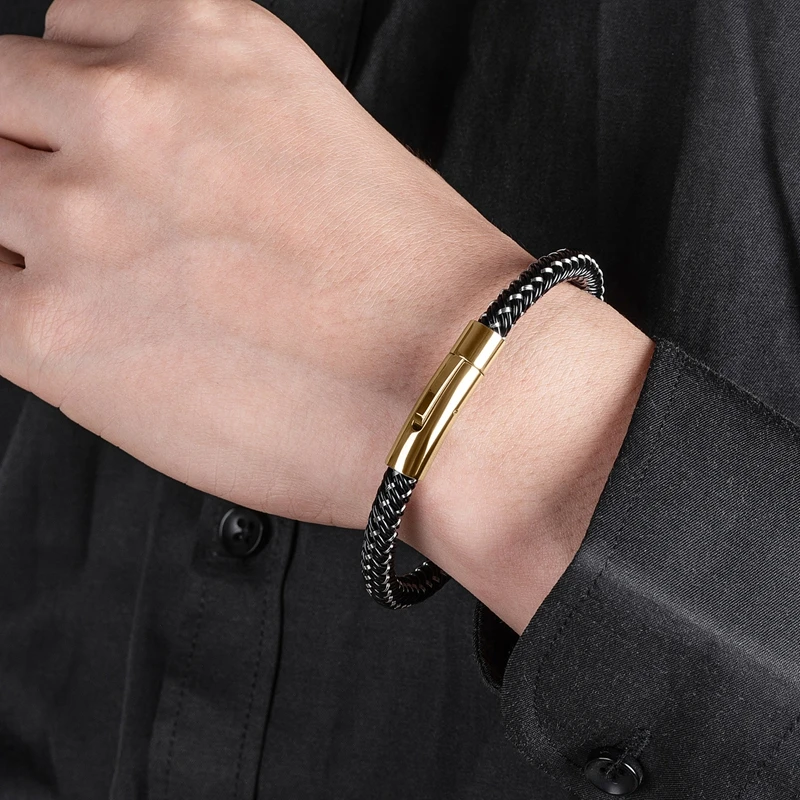 

MOZO FASHION 2020 Classic Wmoen Charm Steel wire Bracelets Rope Braided Bracelet Simple Punk Men Gold Jewelry Gift 3 Color 609