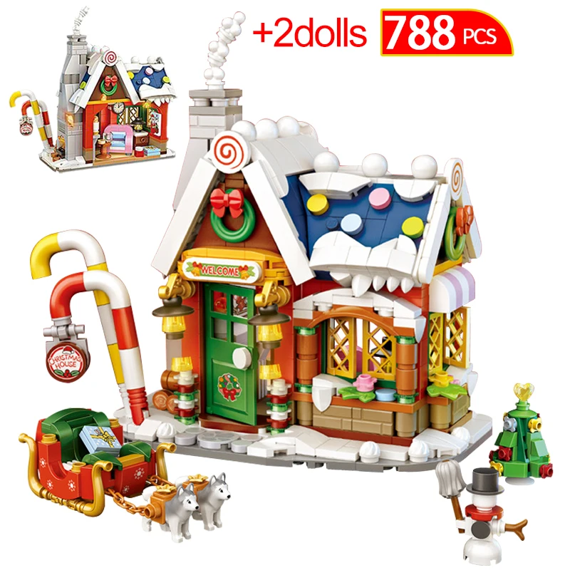 Friends Mini City Street View Christmas Igloo House Building Blocks Candy Sled Figures Bricks DIY Toys For Children Gift