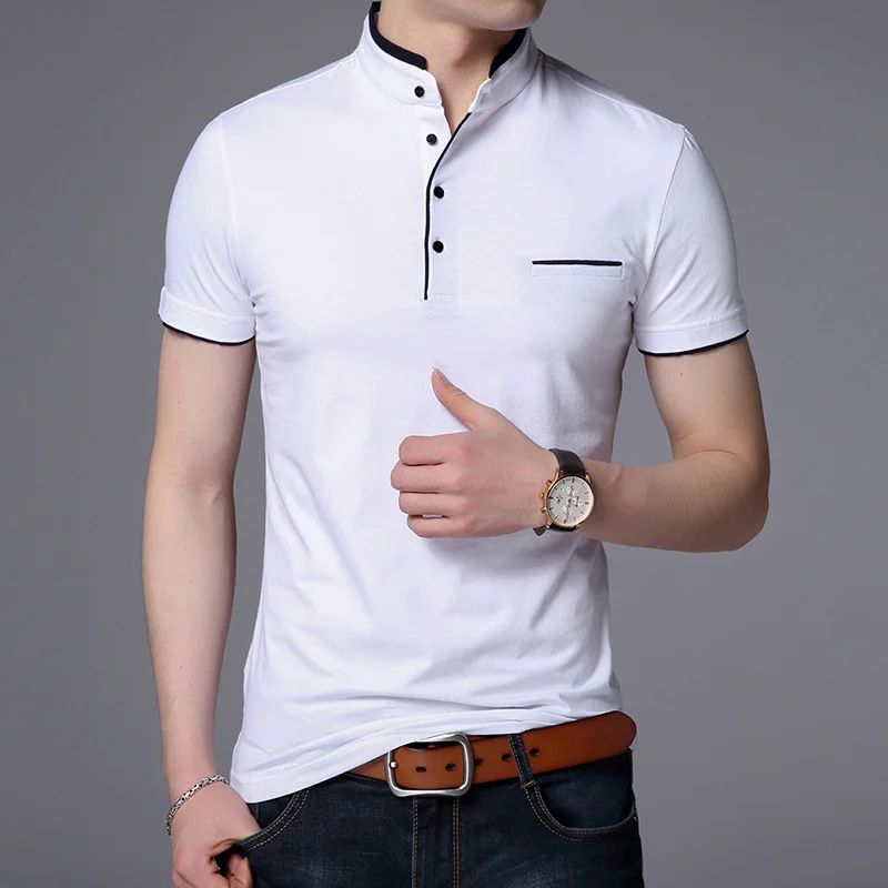 

2021 New Fashion Brand Polo Shirt Men's Summer Mandarin Collar Slim Fit Solid Color Button Breathable Polos Casual Men Clothing