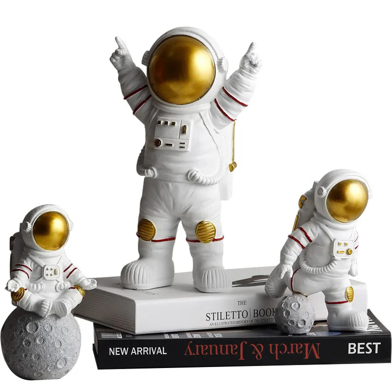 

Resin Astronaut Figurines Fashion Spaceman With Moon Sculpture Decorative Miniatures Cosmonaut Statues Gift For Man & Boyfriend