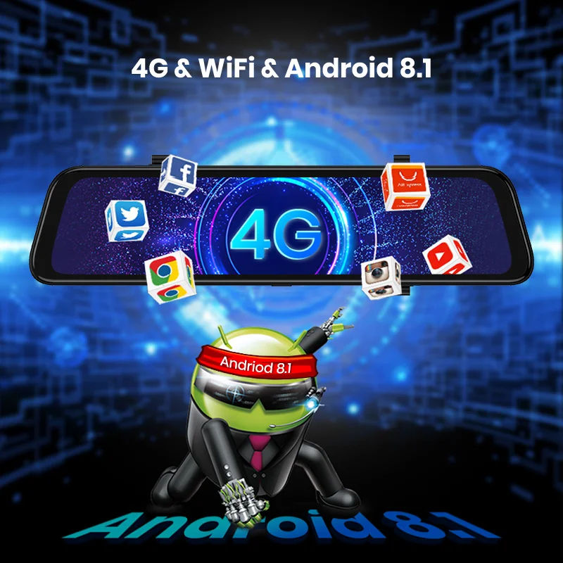 Зеркало видеорегистратор 10 дюймов GPS FHD Android 8 1 4G Wi Fi|Видеозеркало для авто| |