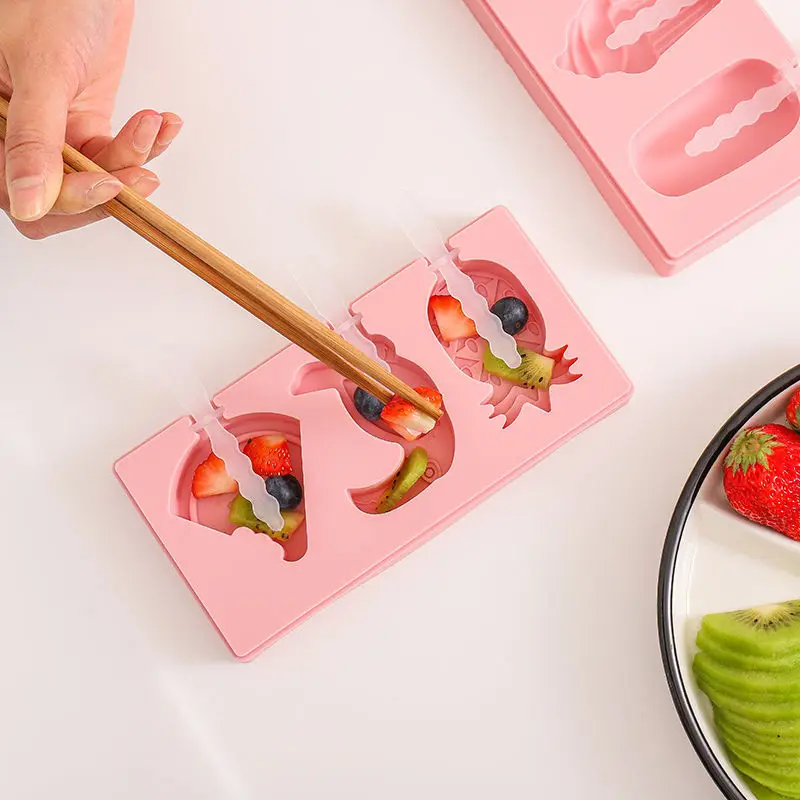 

Household with Lid Popsicle Mold Box Ice-cream Mold Cartoon Silica Gel DIY Self-Made Ice-cream Mould