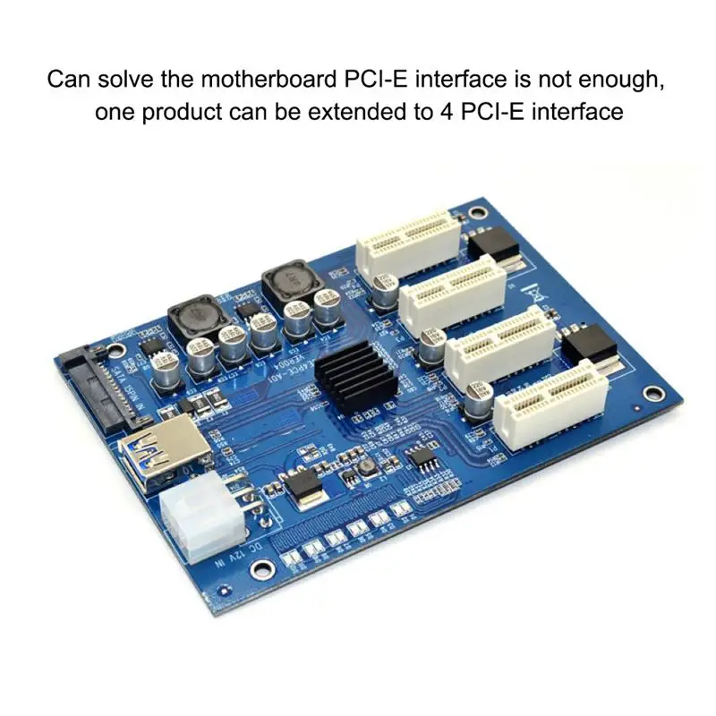 

1 Set PCI-E X1 to 4PCI-E X16 Expansion Kit 1 to 4 Port PCI Express Switch Multiplier HUB 6 Pin Sata USB Riser Card