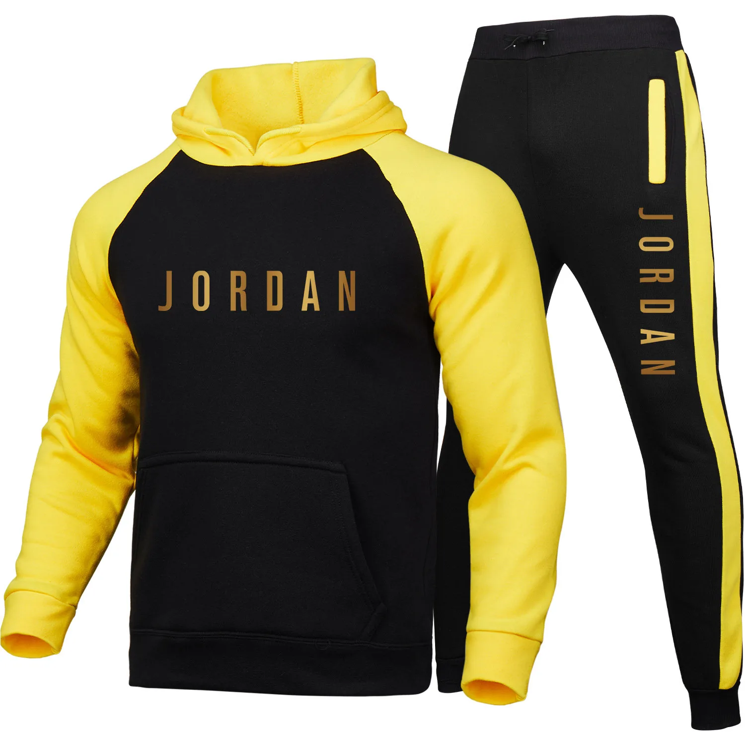 

2021 Mens Sets Hoodies+Pants Autumn Winter Stitching Printing Men Hooded Sweatshirt 2 Piece Set Fashion leisure Set