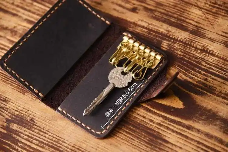 

Handmade Men Genuine Leather Wallet Women Key Case key organizer