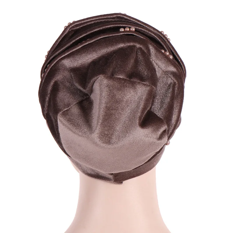 

Helisopus Suede Pearl Muslim Turban Head Scarf Women Hijab Caps Fashion 8 Colors Velvet Bonnet Hair Accessories