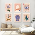 Настенный постер в стиле бохо, Картина на холсте с изображением девушки, мечты, леопарда, солнца, луны, глаз, абстрактная Подарочная картина для гостиной, домашний декор