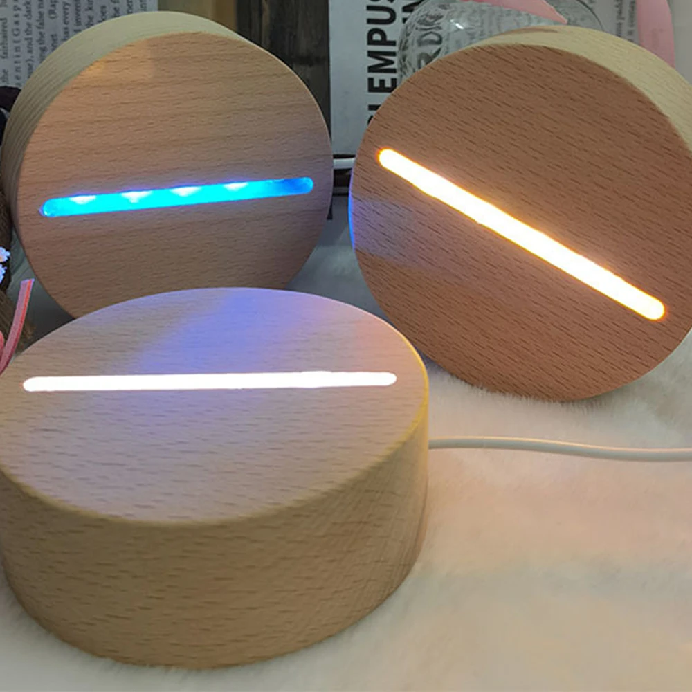 

LED Light Base LED Light 3D Night Light Base Round Wooden Luminous Base Small Book Lamp Bedroom Kawaii Room Decor Sailor Moon