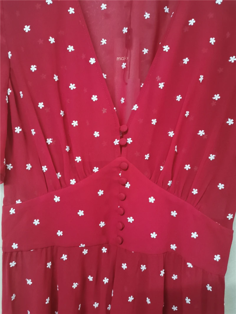 

polka dot asymmetric Women Dress 2020 New Chiffon Self-cultivation Pleated Long-sleeve Embroidered Dress