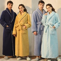 men winter plus size long coral fleece bathrobe kimono warm flannel bath robe men cozy robes night sleepwear women dressing gown