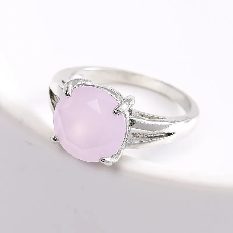 

MFY Temperament Peach Powder Women's Ring Frosted Crystal Round Jewelry For Party Engagement Accessories Size 6-10