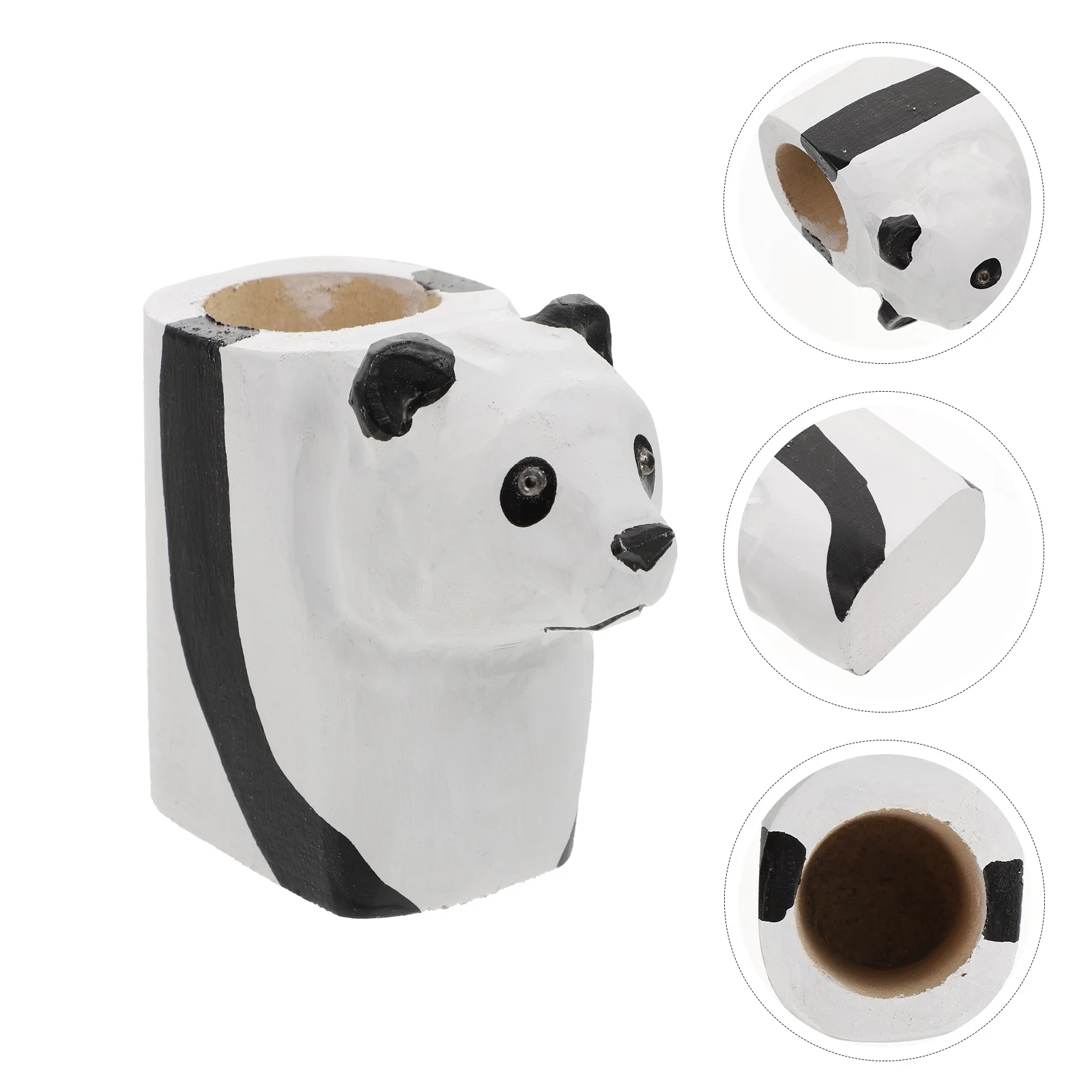 

1Pc Decorative Wood Hand-carved Pen Holder Panda Shape Pen Storage Container