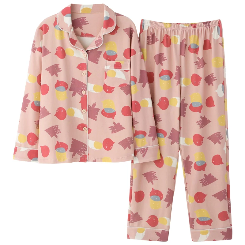 

Cute Pink Graphic Women Christmas Pajamas Casual Comfortable Homewear Sleepwear Winter Pajamas Set Long Sleeve Cotton Nightwear