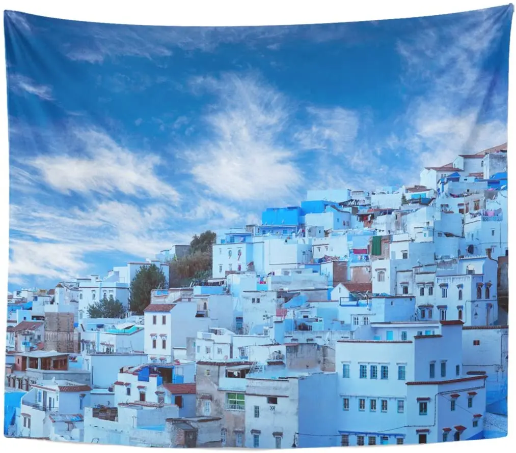 Гобелен панорама Chefchaouen синяя Медина в горах риф Марокко гобелены настенные