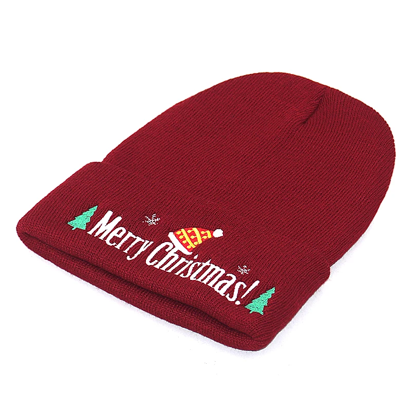 

embroidery Merry Christmas beanies Christmas gifts Temperamental wine red warm winter knitted skullies beanie hat hip hop cap
