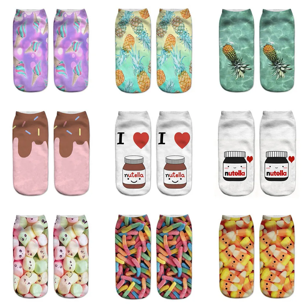 1Pairs Women 3D Cute Printing Cotton Comfortable Fashion Skateboard Socks Female Ankle Unisex Casual Short Mujer | Женская одежда