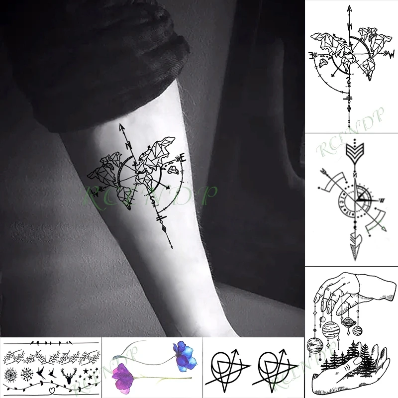 

Waterproof Temporary Tattoo Sticker Compass Map Fake Tatto Hand Arm Foot Flash Tatoo for Kid Girl Men Women