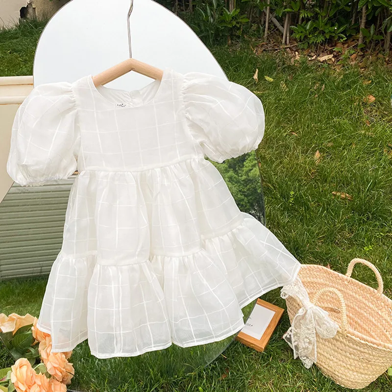 

New 2021 Summer Baby Girls Princess Birthday Dress Puff Sleeve Korean Style Toddlers Kids Ball Gown Children Party Dresses